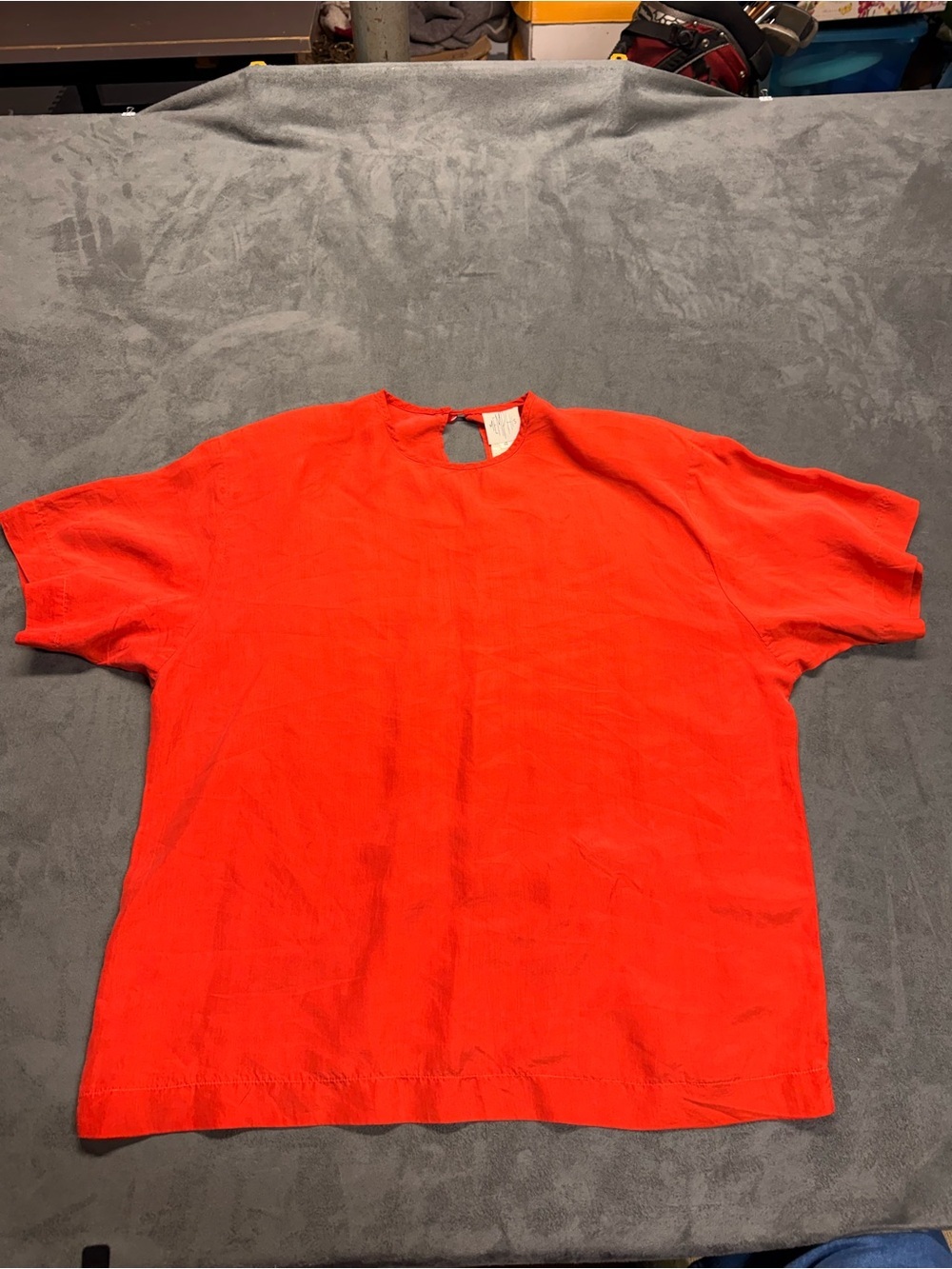 Vintage 80s 100% silk Bright orange Short-Sleeve Blouse